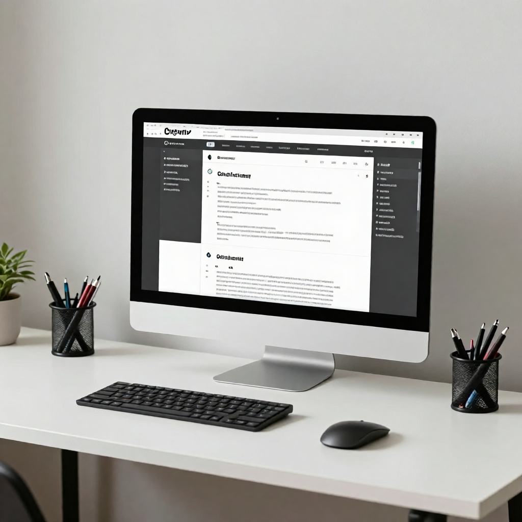 A designer working on a website wireframe at a clean modern workspace